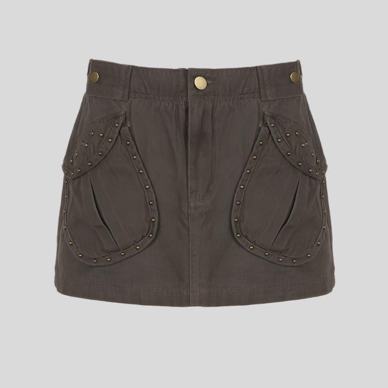 Retro Brown Denim Mini Skirt