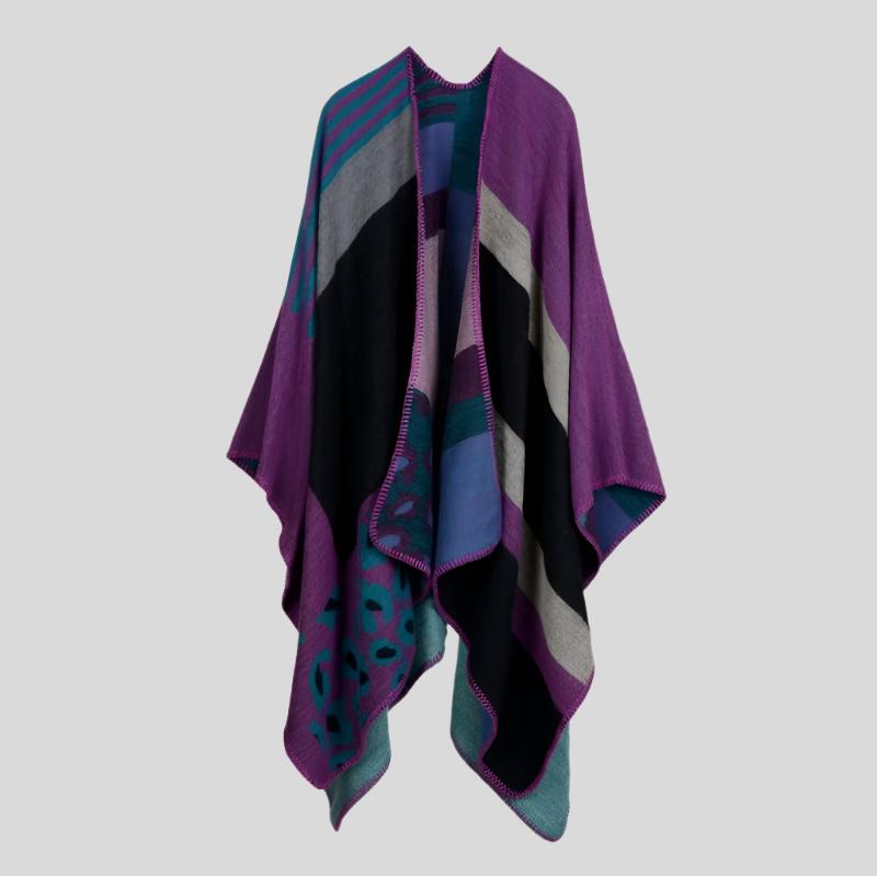 H Color-Embroidered Warm Poncho