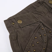 Retro Brown Denim Mini Skirt