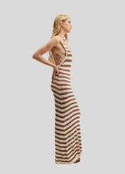 WILL Brown Stripe Crochet Maxi Dress