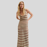 WILL Brown Stripe Crochet Maxi Dress
