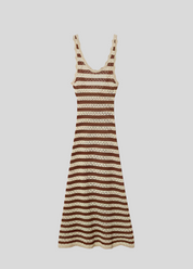 WILL Brown Stripe Crochet Maxi Dress