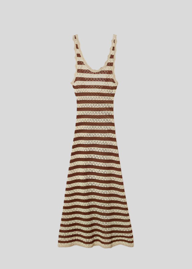 WILL Brown Stripe Crochet Maxi Dress