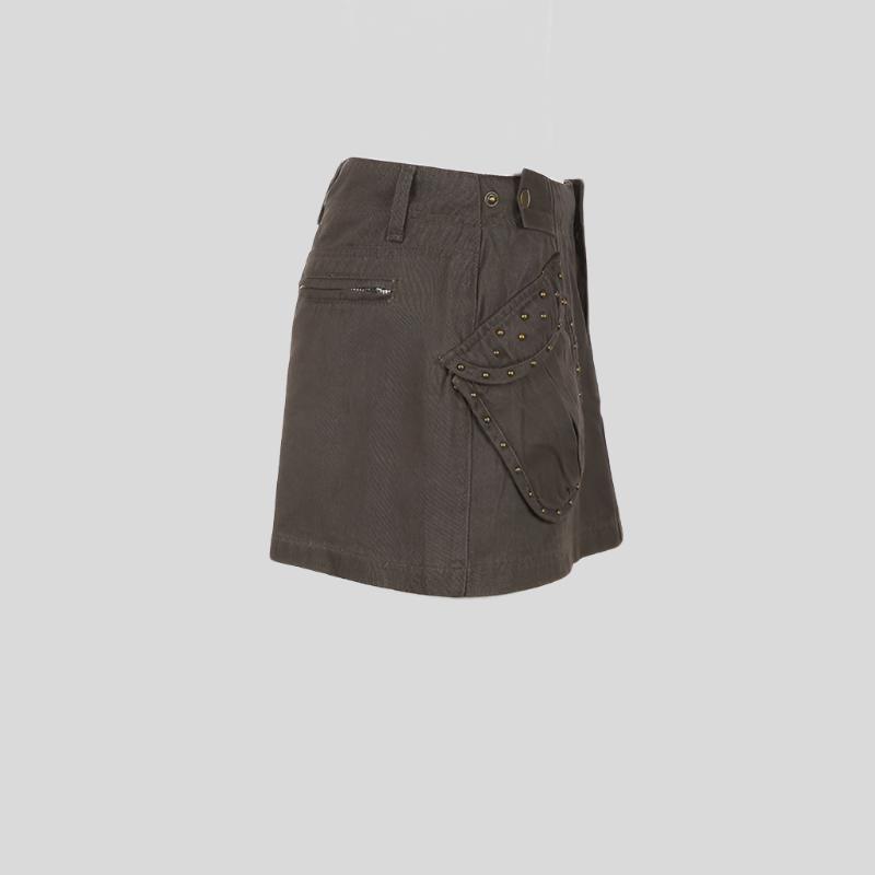 Retro Brown Denim Mini Skirt