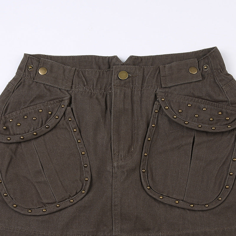 Retro Brown Denim Mini Skirt