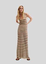 WILL Brown Stripe Crochet Maxi Dress