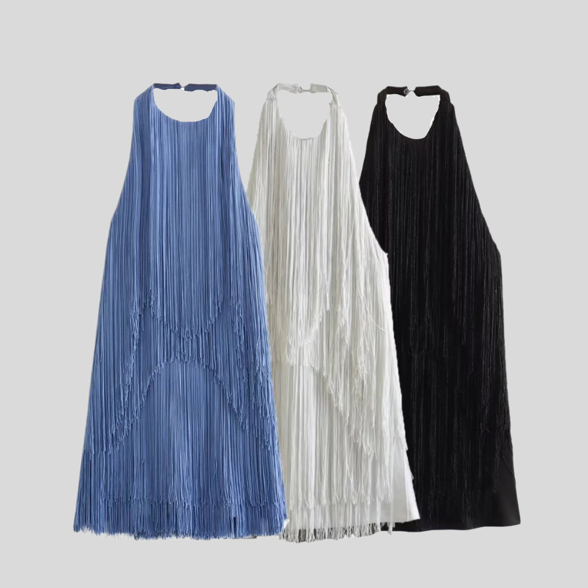 Open-Back Fringe Mini Dress