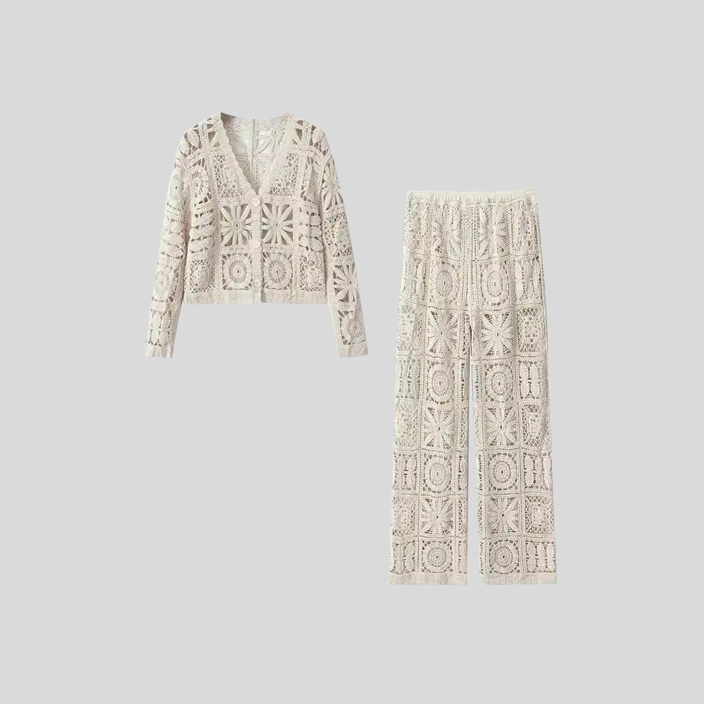 White Woven Floral Lace Set