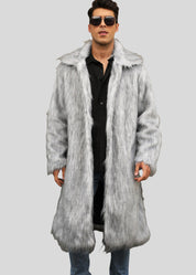 Yellow Lapel Imitation Fox Fur Men's Long Coat