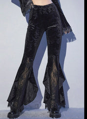 מכנס מתרחב בשילוב קטיפה ותחרה