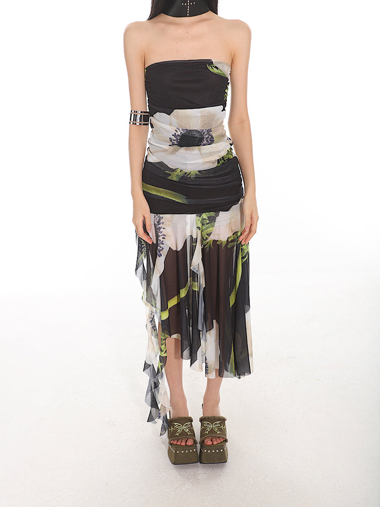 SP Floral Satin Backless Dress