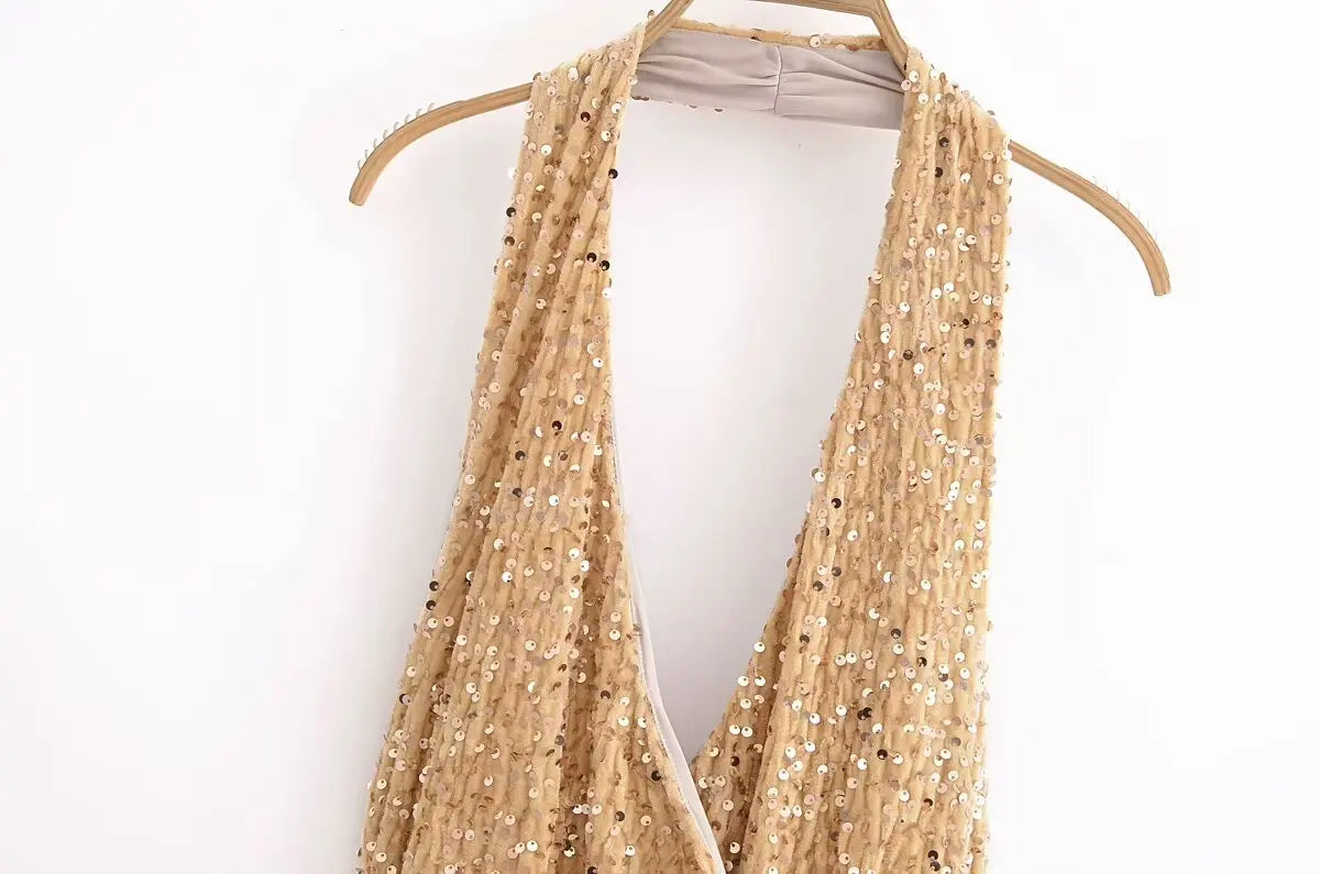 JOL Sequin Halter Evening Dress