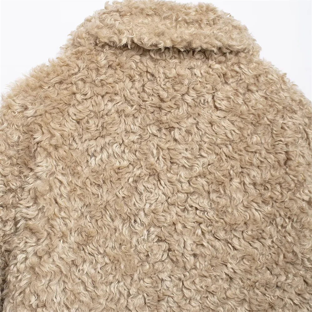 JO Elegant Short Fur Coat with Buckle