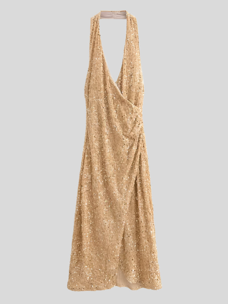 JOL Sequin Halter Evening Dress