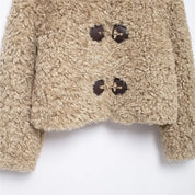 JO Elegant Short Fur Coat with Buckle