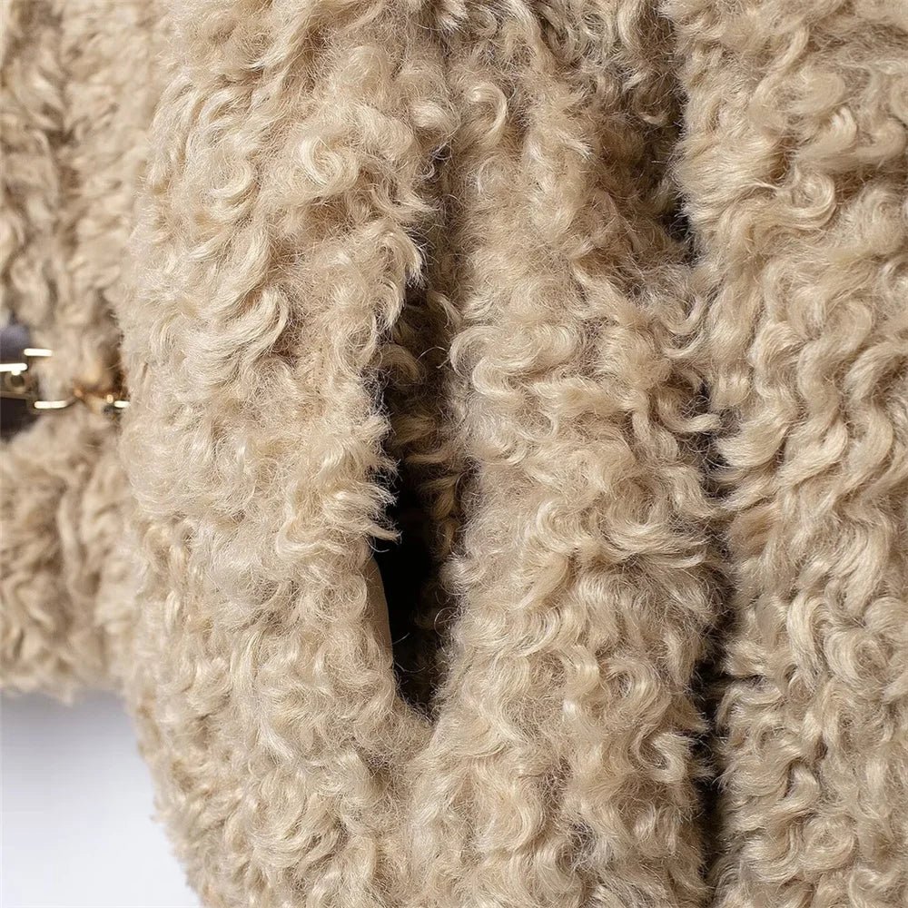 JO Elegant Short Fur Coat with Buckle