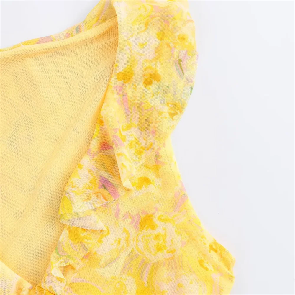 Yellow Fringe Mini Dress U