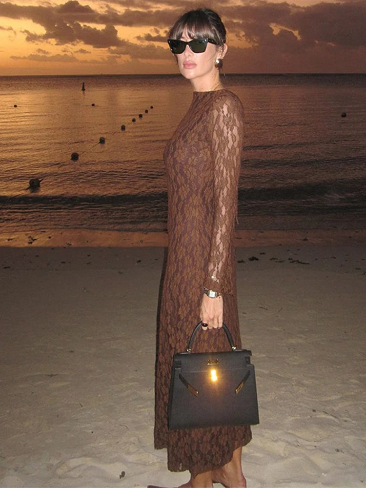 KI Brown Long-Sleeve Dress