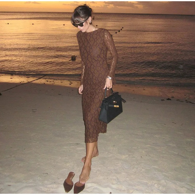 KI Brown Long-Sleeve Dress