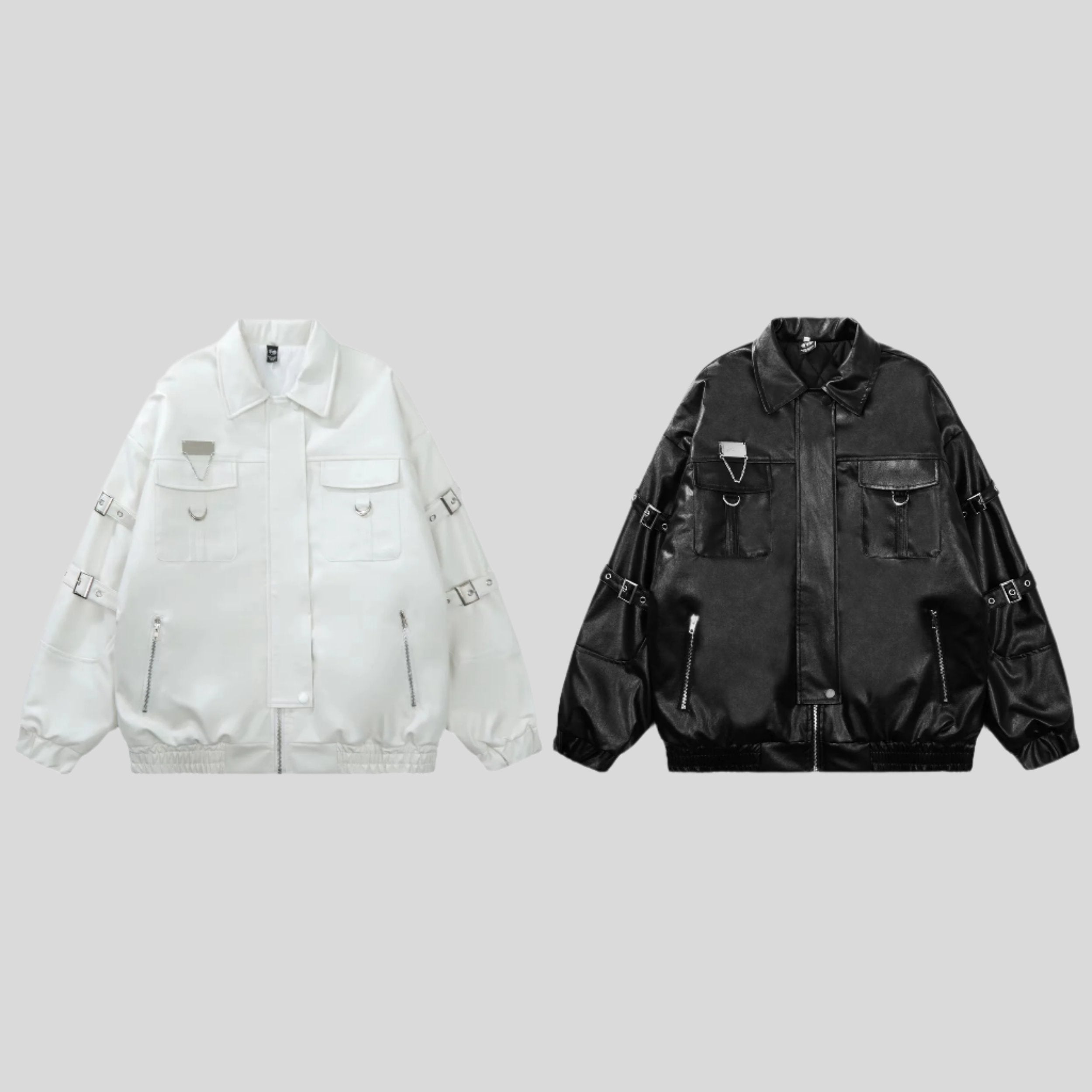 SPP Black-White Strap Leather Jacket