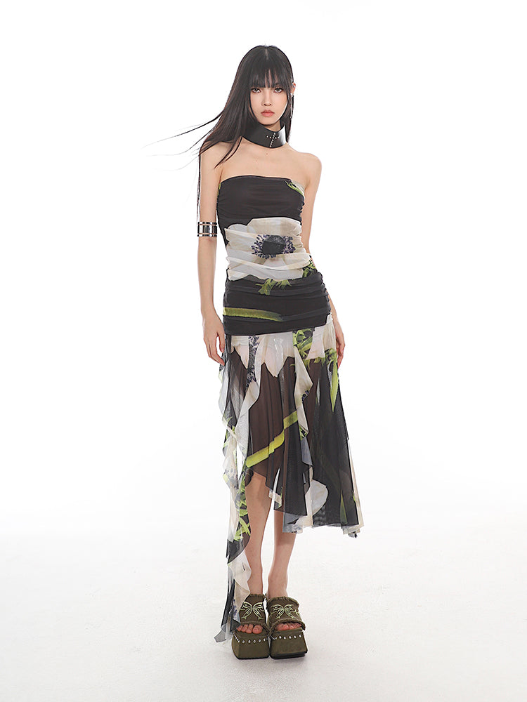 SP Floral Satin Backless Dress