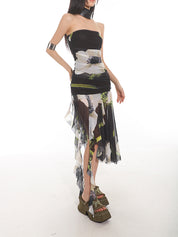 SP Floral Satin Backless Dress