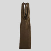 SIP Brown Halter Evening Dress