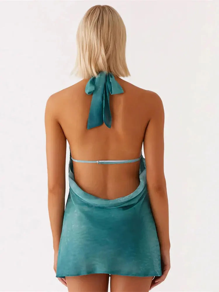 Tie-Dye Halter Mini Dress – Backless & Bold