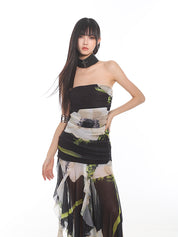 SP Floral Satin Backless Dress