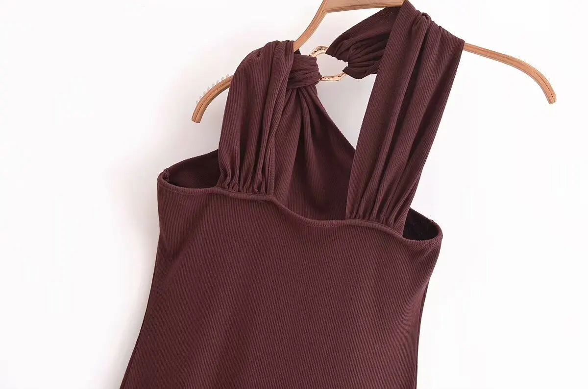 JI Brown Halter Dress