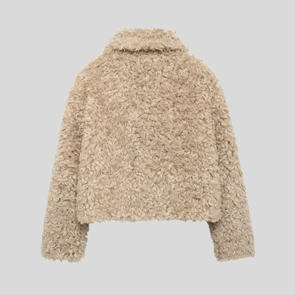 JO Elegant Short Fur Coat with Buckle