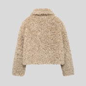 JO Elegant Short Fur Coat with Buckle