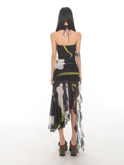 SP Floral Satin Backless Dress