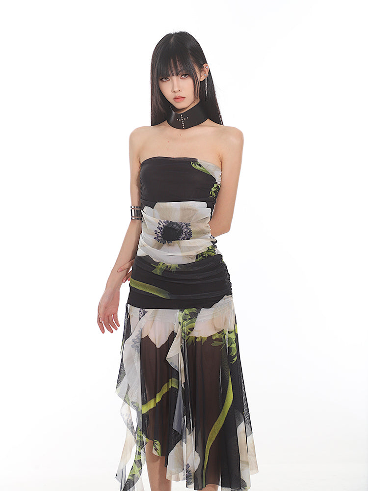 SP Floral Satin Backless Dress