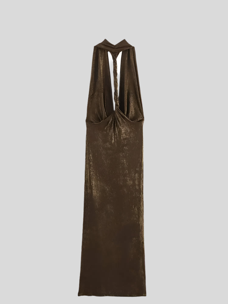 SIP Brown Halter Evening Dress