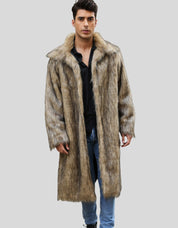 Yellow Lapel Imitation Fox Fur Men's Long Coat