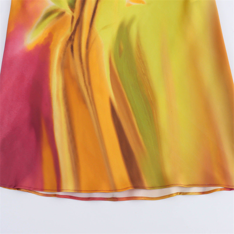 Flowers Multicolor Satin Dress