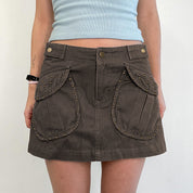 Retro Brown Denim Mini Skirt