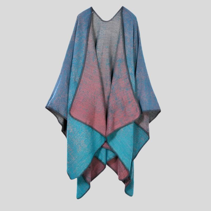 Y Colorful Trim Warm Poncho