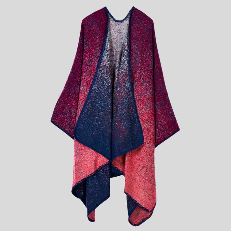 Y Colorful Trim Warm Poncho