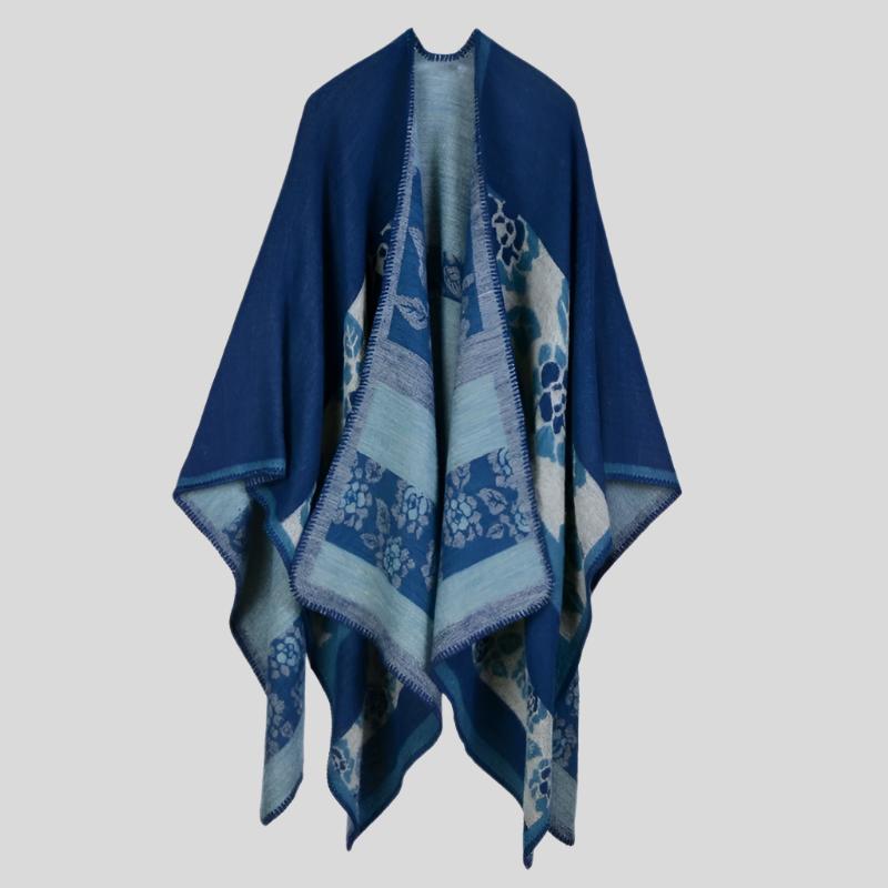 Y Colorful Trim Warm Poncho