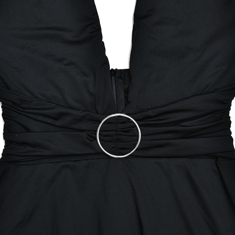 Tiered Black Open-Back Dress
