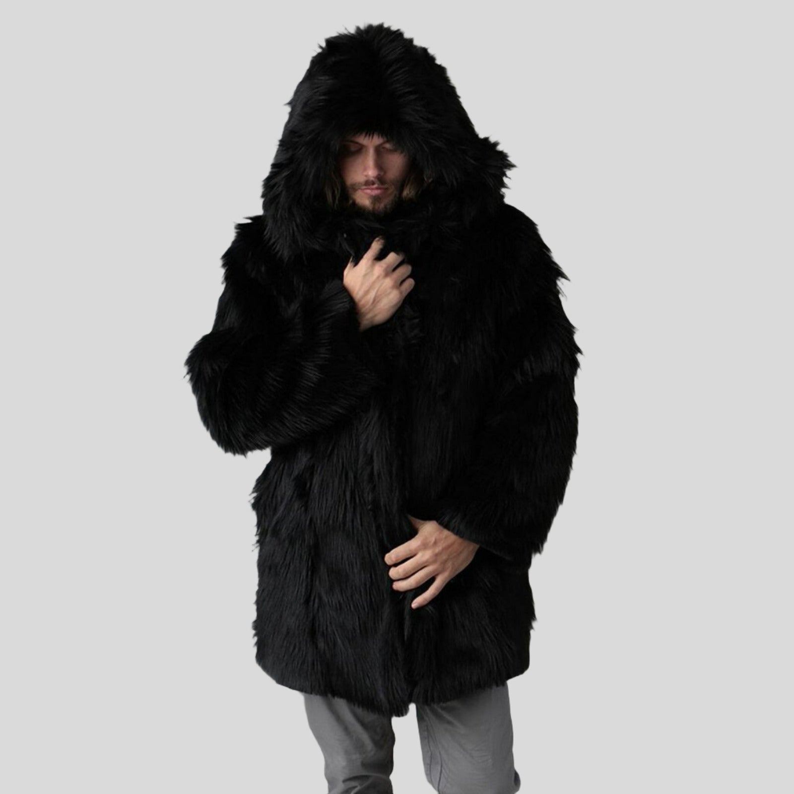 Black Fur Coat with Hood