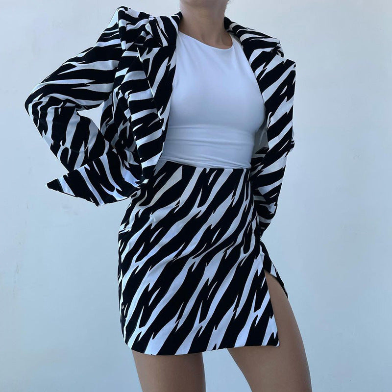Zebra Jacket & Skirt Set