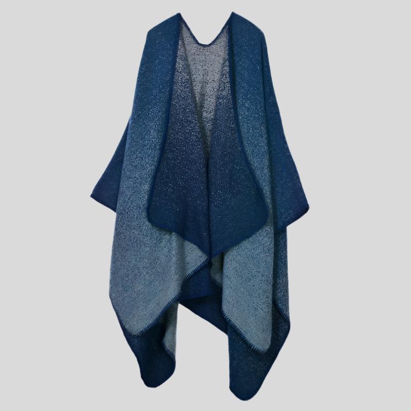 Y Colorful Trim Warm Poncho