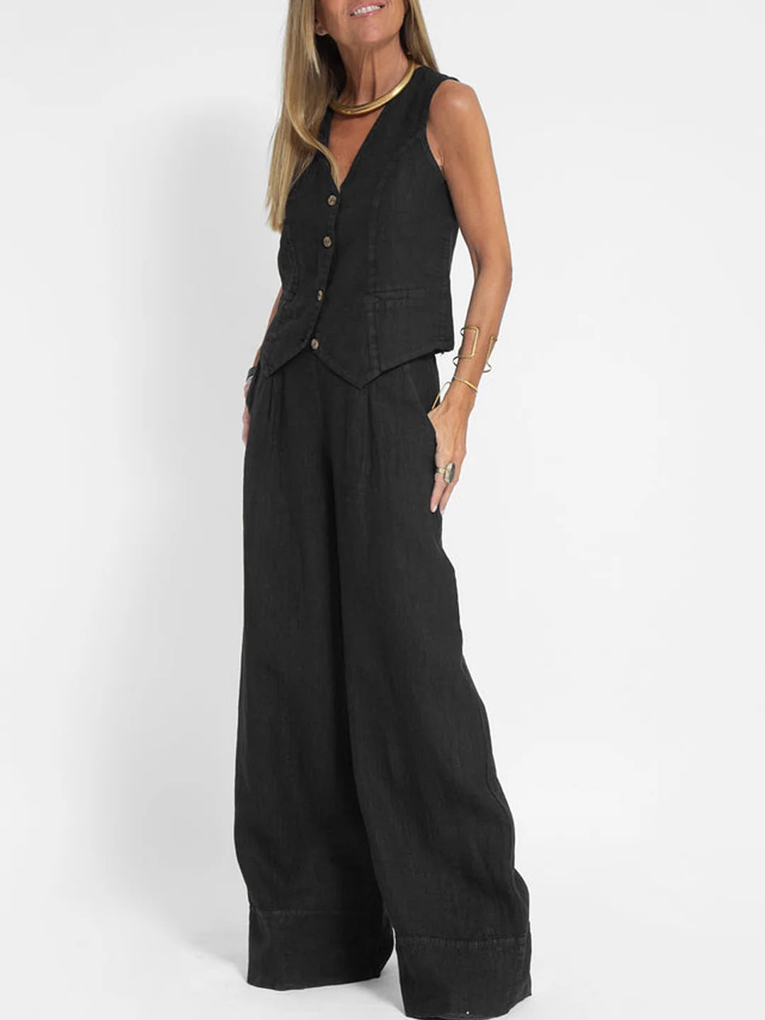 Linen-Blend Vest & Pants Set