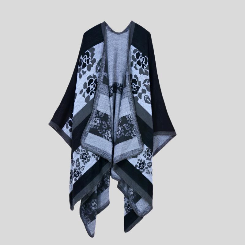 Y Colorful Trim Warm Poncho