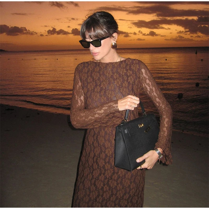 KI Brown Long-Sleeve Dress