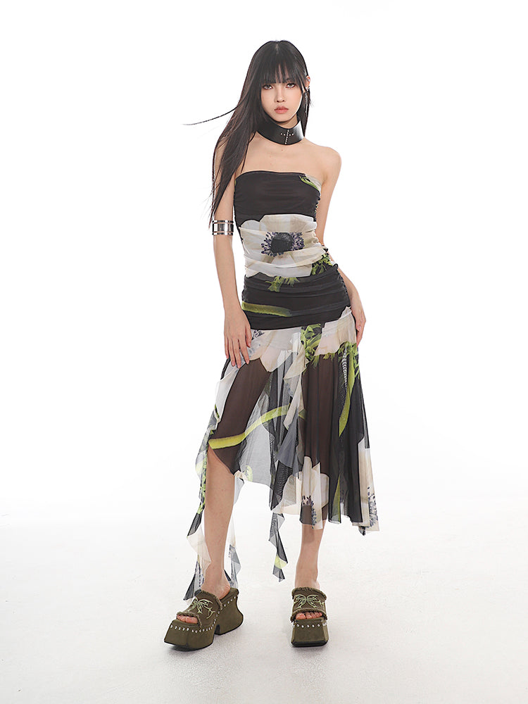 SP Floral Satin Backless Dress