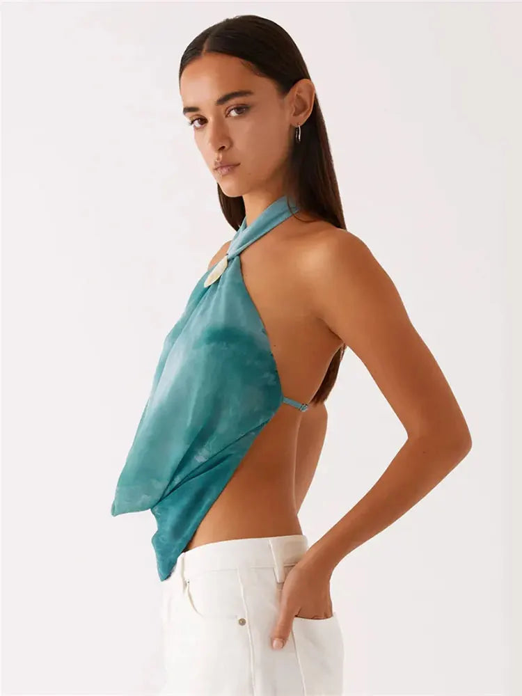 Tie-Dye Halter Mini Dress – Backless & Bold